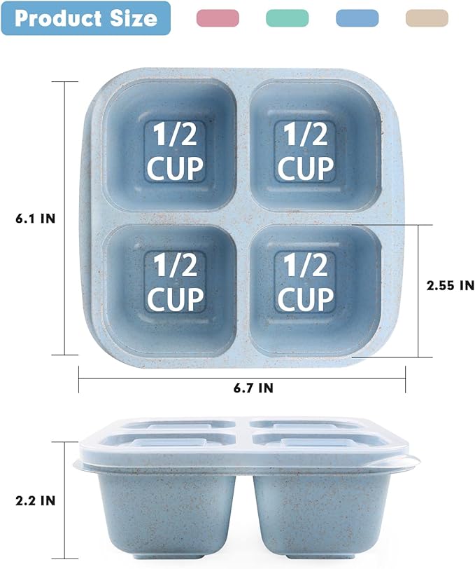 Snack Containers, 4 Pack Reusable Bento Snack Box, 4 Compartments Meal Prep Lunch Containers for Kids Adults, Divided Food Storage Containers for School Work Travel
