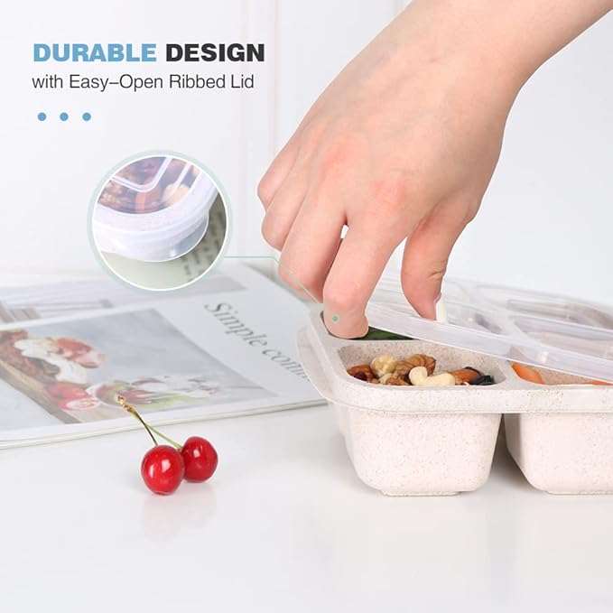 Snack Containers, 4 Pack Reusable Bento Snack Box, 4 Compartments Meal Prep Lunch Containers for Kids Adults, Divided Food Storage Containers for School Work Travel