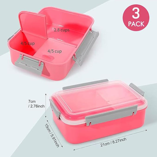 3 Pack Sandwich Container,Reusable Sandwich Containers for Lunch Boxes,Plastic Sandwich Box  for Kids Adults, Divided Salad Bento Box Food Meal Prep Container for School, Office,Travel, 40oz