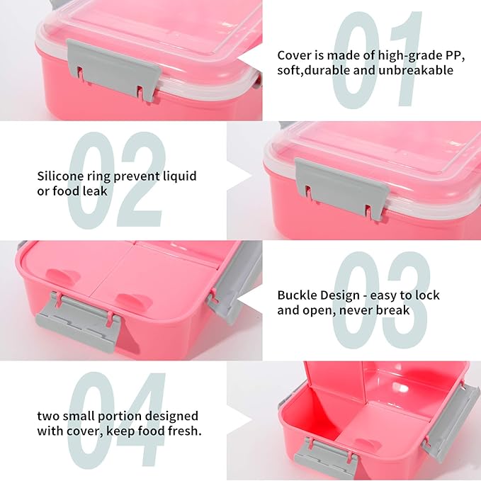3 Pack Sandwich Container,Reusable Sandwich Containers for Lunch Boxes,Plastic Sandwich Box  for Kids Adults, Divided Salad Bento Box Food Meal Prep Container for School, Office,Travel, 40oz