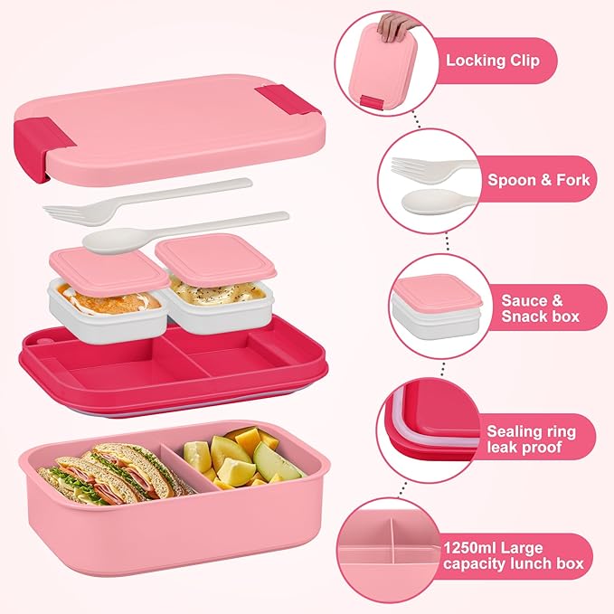 Large Bento Lunch Box Set for Adults Kids Women with 10.5oz Soup Thermo,Coffee Tumblers Men Girls Boys Teenagers Leak-Proof Lunch Food Containers with Lunch Bag