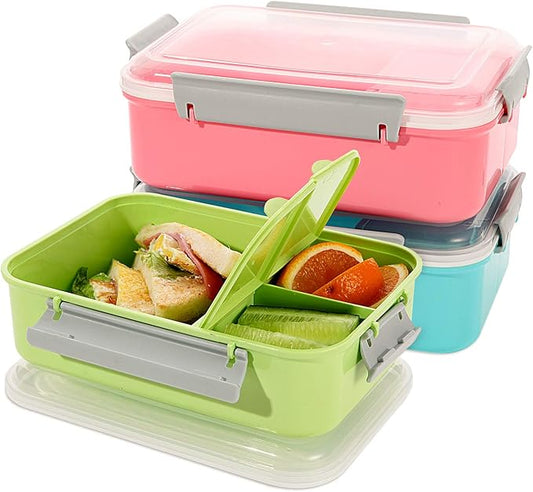 3 Pack Sandwich Container,Reusable Sandwich Containers for Lunch Boxes,Plastic Sandwich Box  for Kids Adults, Divided Salad Bento Box Food Meal Prep Container for School, Office,Travel, 40oz