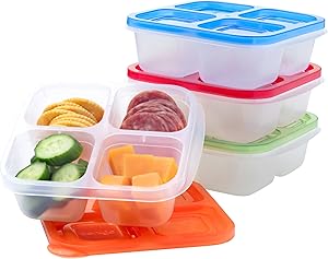 4-Compartment Snack Containers - 8-Piece Set with 4 Trays & 4 Custom-Fit Lids to Seal in Freshness - Reusable Food Storage & Meal Prep Bento BPA-Free Containers (Classic)