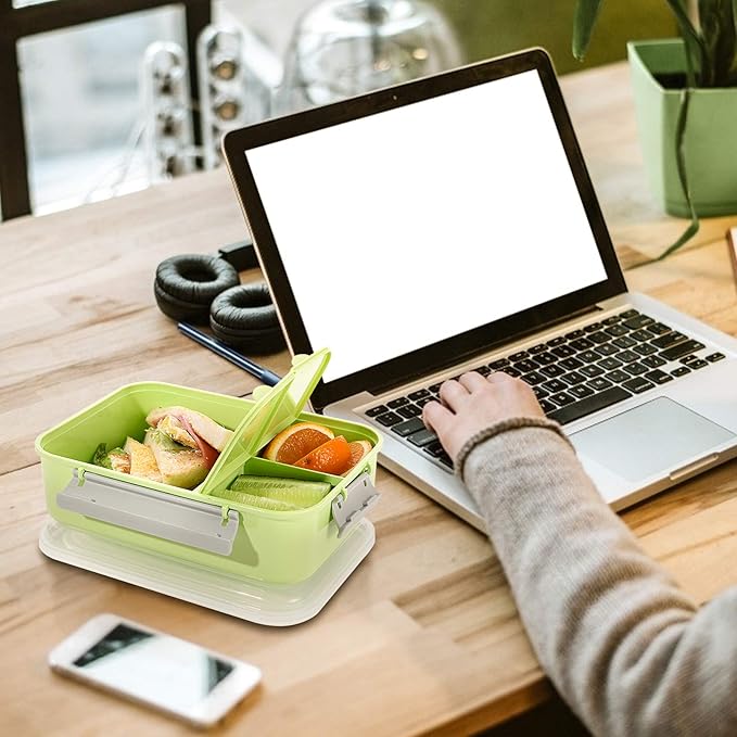 3 Pack Sandwich Container,Reusable Sandwich Containers for Lunch Boxes,Plastic Sandwich Box  for Kids Adults, Divided Salad Bento Box Food Meal Prep Container for School, Office,Travel, 40oz