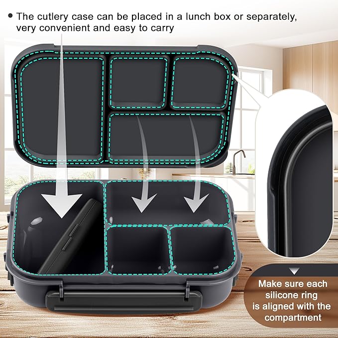 Lunch Box Kids,Bento Box Adult,Leakproof Lunch Containers for Adults/Kids/Toddler,1200ML-4 Compartments bento Lunch box with Utensil,Microwave & Dishwasher & Freezer Safe (Dark Gray)