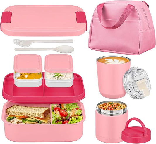 Large Bento Lunch Box Set for Adults Kids Women with 10.5oz Soup Thermo,Coffee Tumblers Men Girls Boys Teenagers Leak-Proof Lunch Food Containers with Lunch Bag