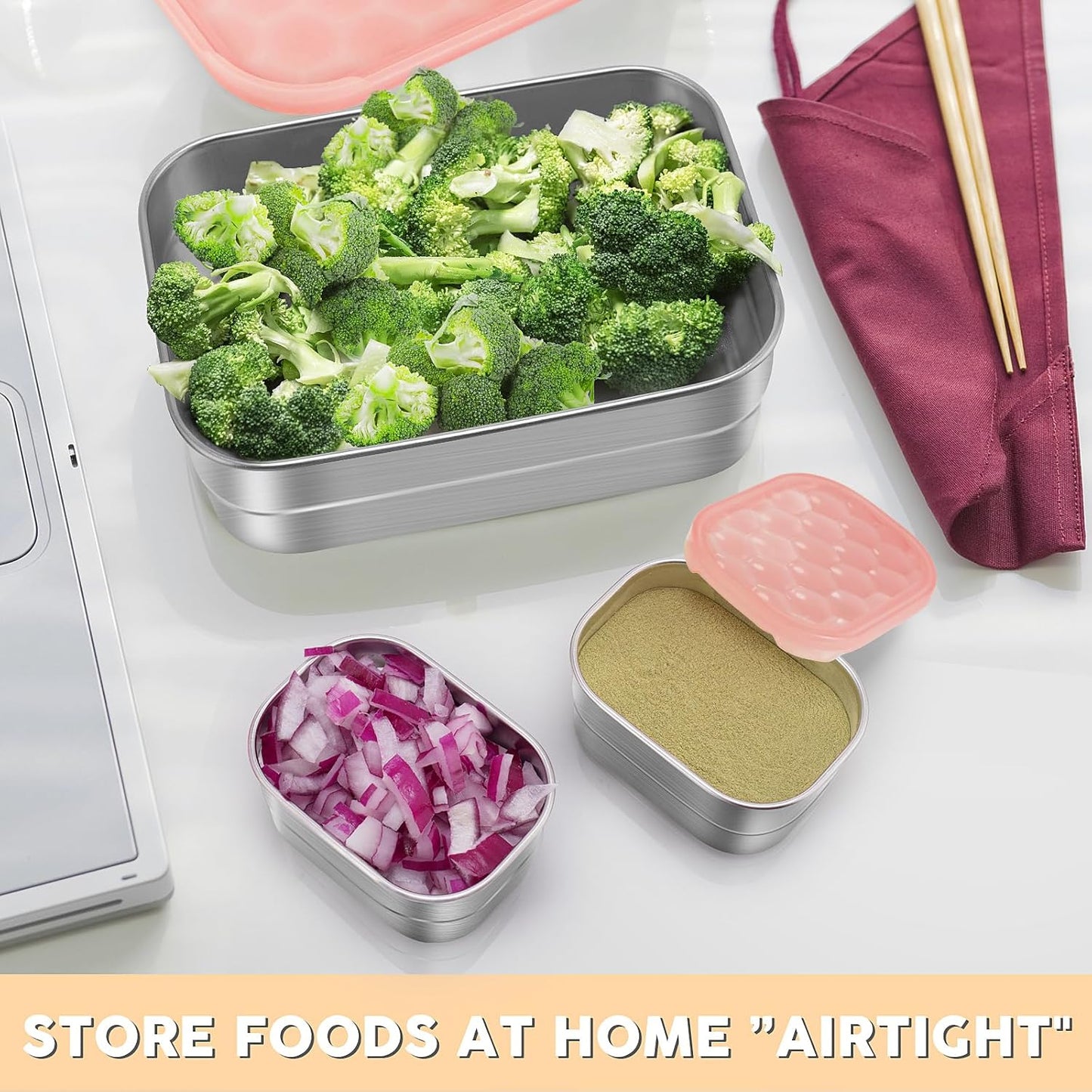 Small Stainless Steel Lunch Containers for Kids | Leak Proof Snack Containers with Silicone Lids - Perfect Metal Lunch Box with Lids for School and Daycare (25oz+8oz*2)